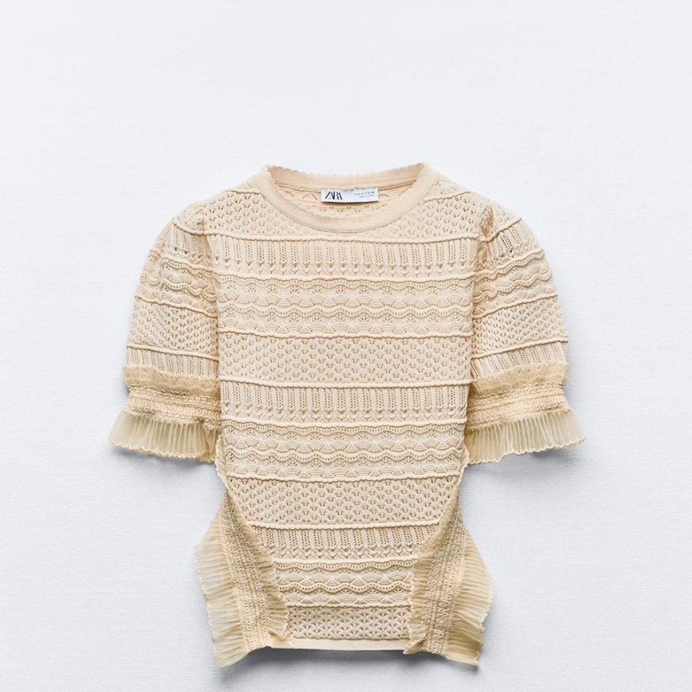 Zara Romantic Beige Textured Knit Blouse